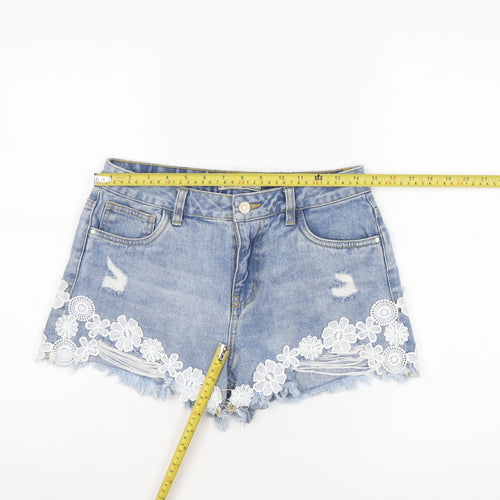 Denim Co Women Blue Cut-Off Lace Embroidered Denim Shorts Size 10
