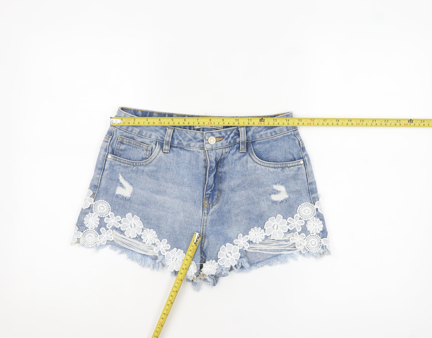 Denim Co Women Blue Cut-Off Lace Embroidered Denim Shorts Size 10