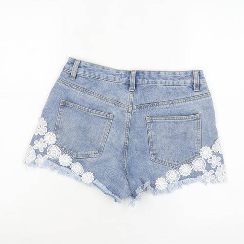 Denim Co Women Blue Cut-Off Lace Embroidered Denim Shorts Size 10