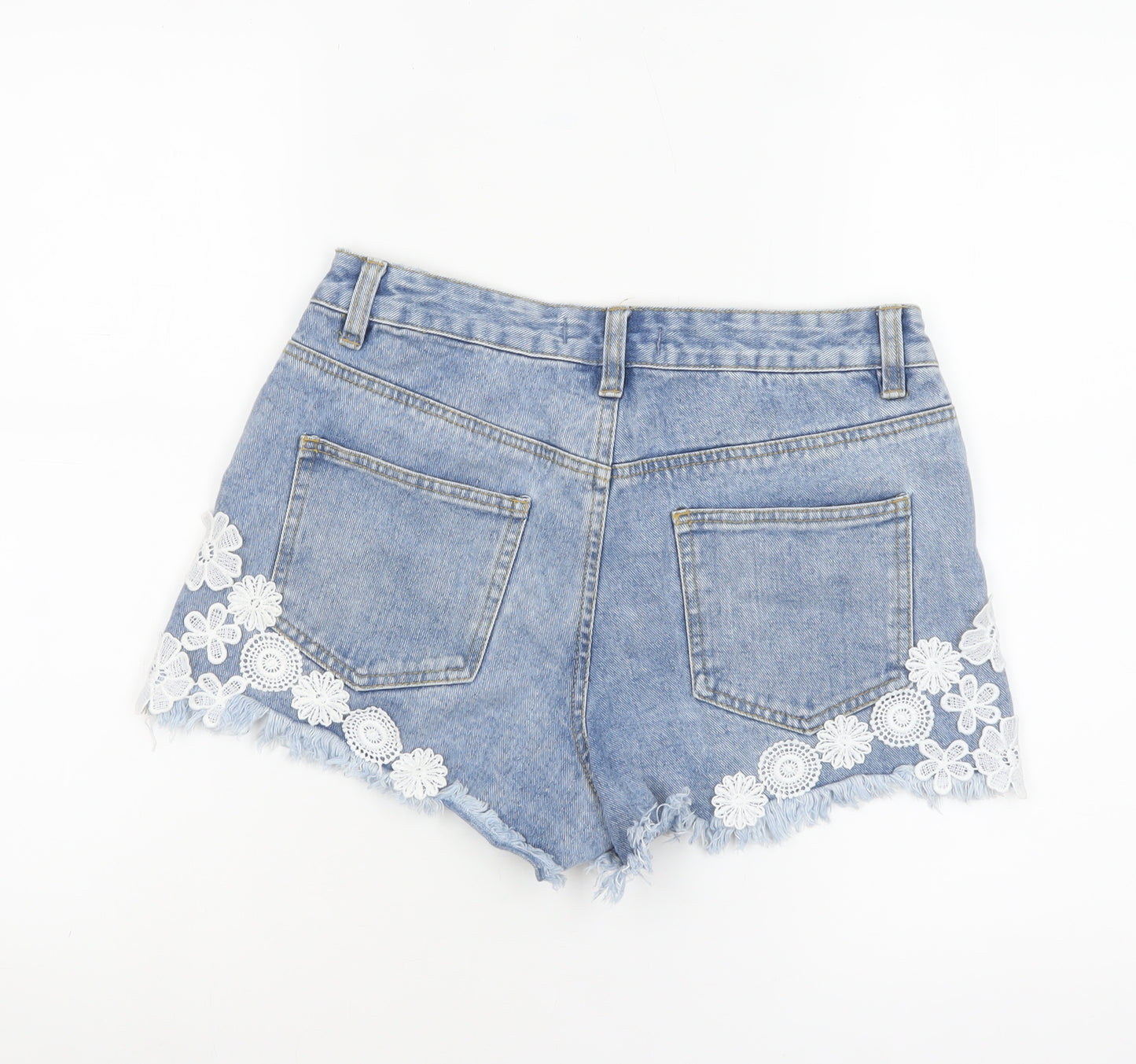 Denim Co Women Blue Cut-Off Lace Embroidered Denim Shorts Size 10