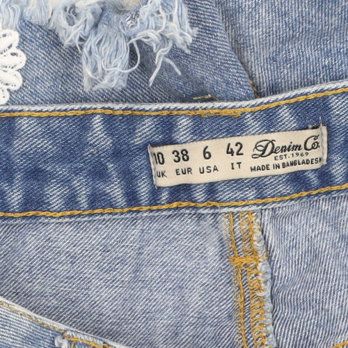 Denim Co Women Blue Cut-Off Lace Embroidered Denim Shorts Size 10