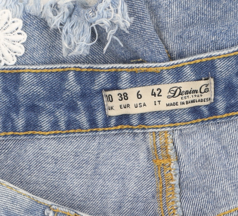 Denim Co Women Blue Cut-Off Lace Embroidered Denim Shorts Size 10