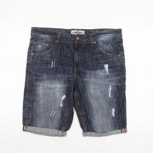 Threadbare Men's Blue Denim Distressed Shorts Size 34 Regular Fit