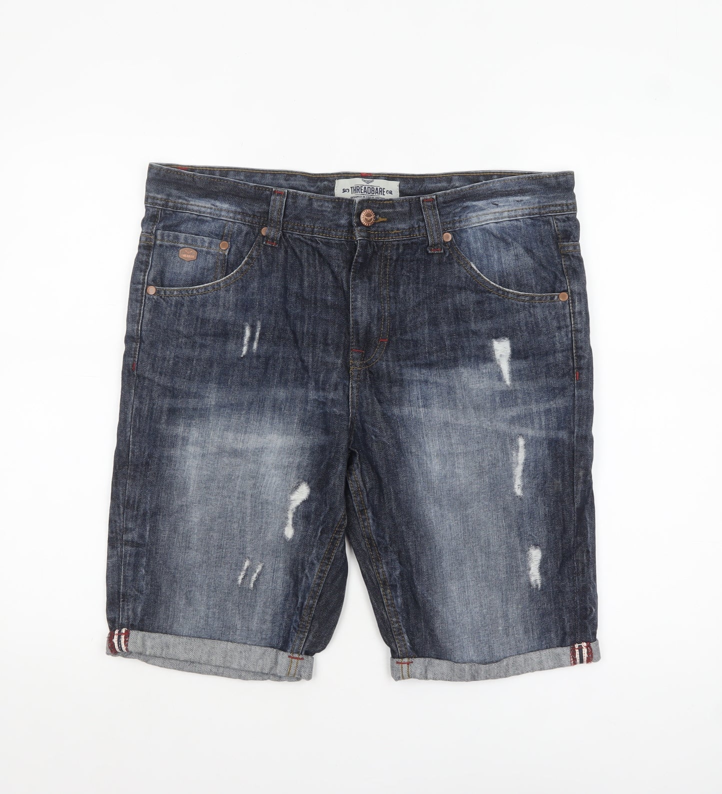 Threadbare Men's Blue Denim Distressed Shorts Size 34 Regular Fit