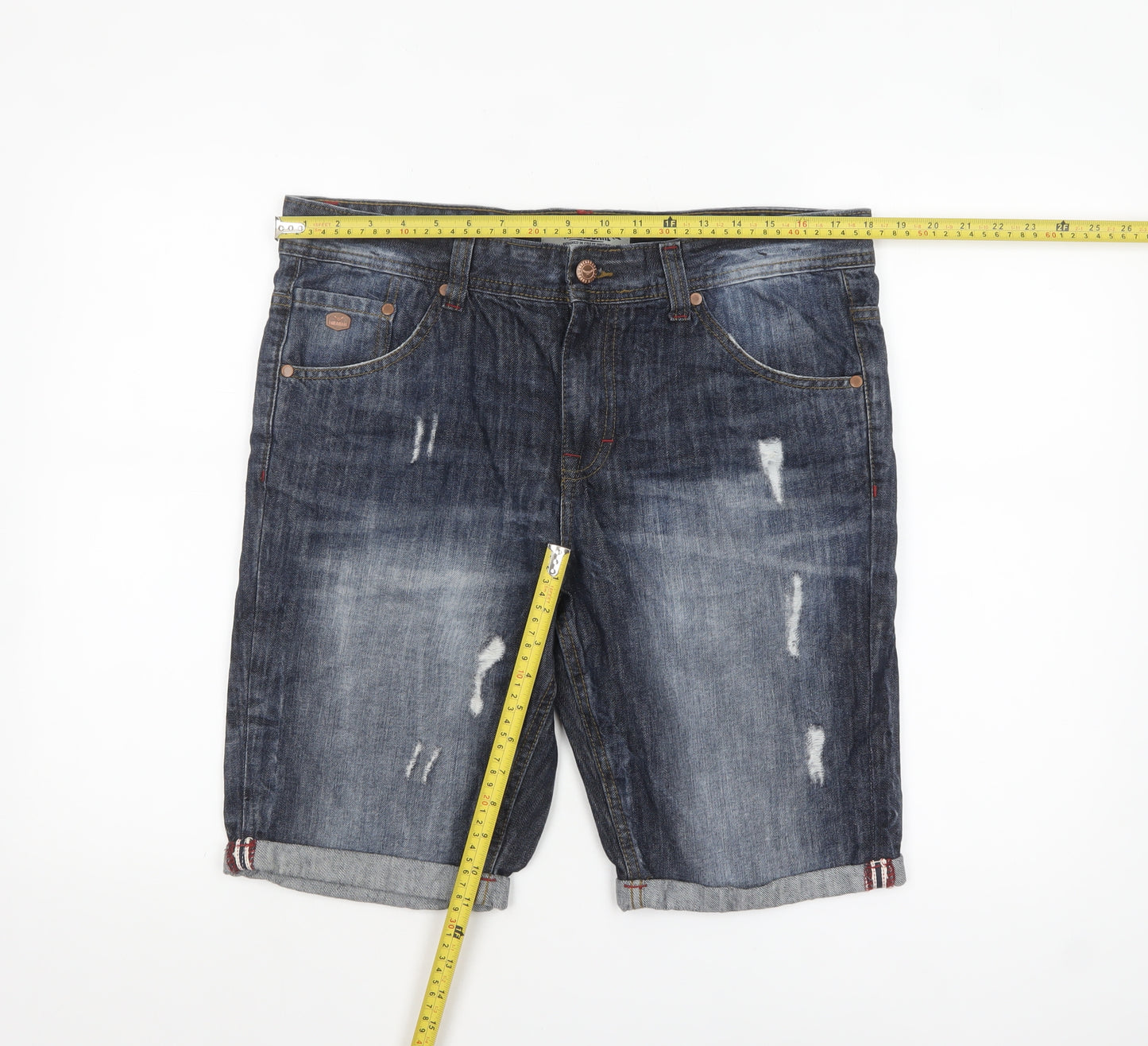 Threadbare Men's Blue Denim Distressed Shorts Size 34 Regular Fit