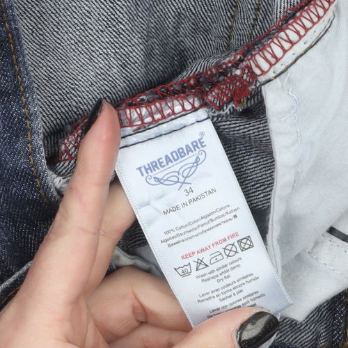 Threadbare Men's Blue Denim Distressed Shorts Size 34 Regular Fit