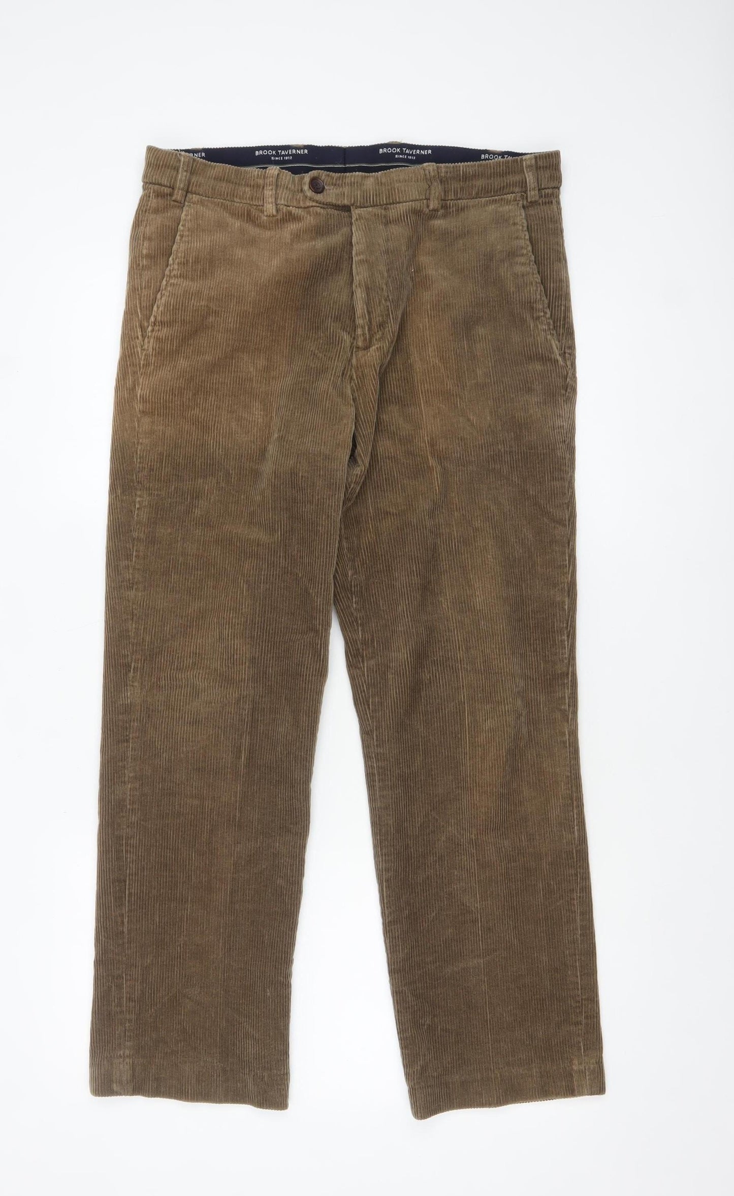 Brook Taverner Men's Brown Corduroy Chino Trousers 34W Classic Fit