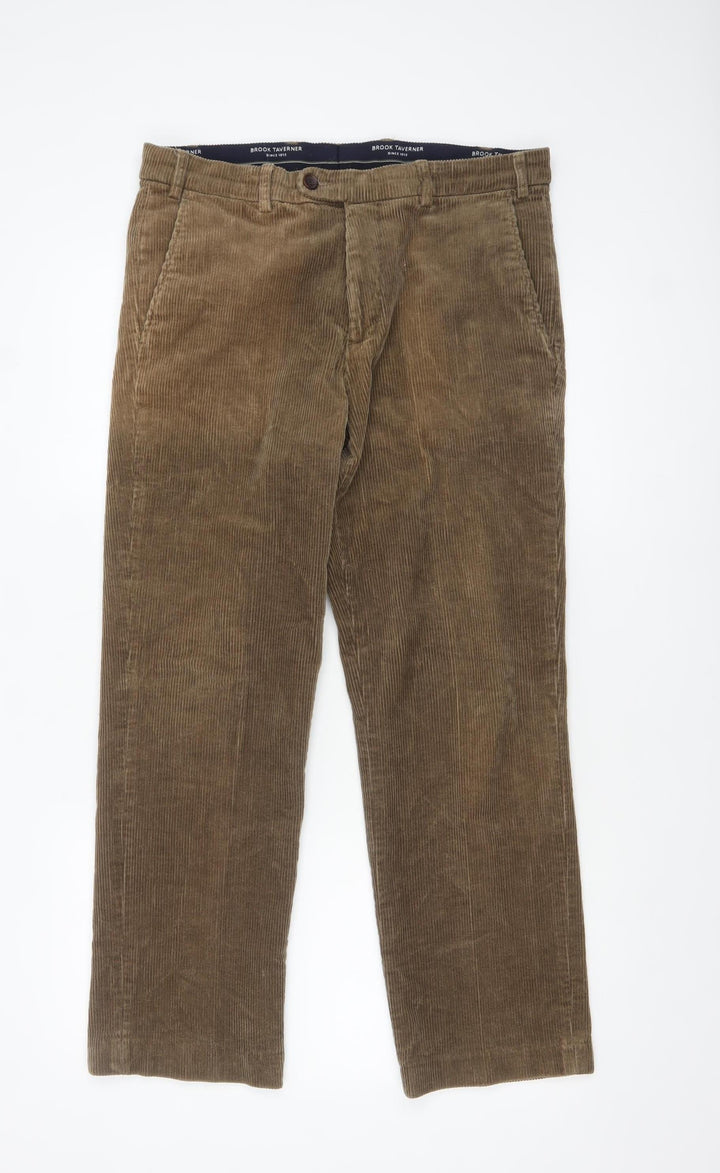 Brook Taverner Men's Brown Corduroy Chino Trousers 34W Classic Fit