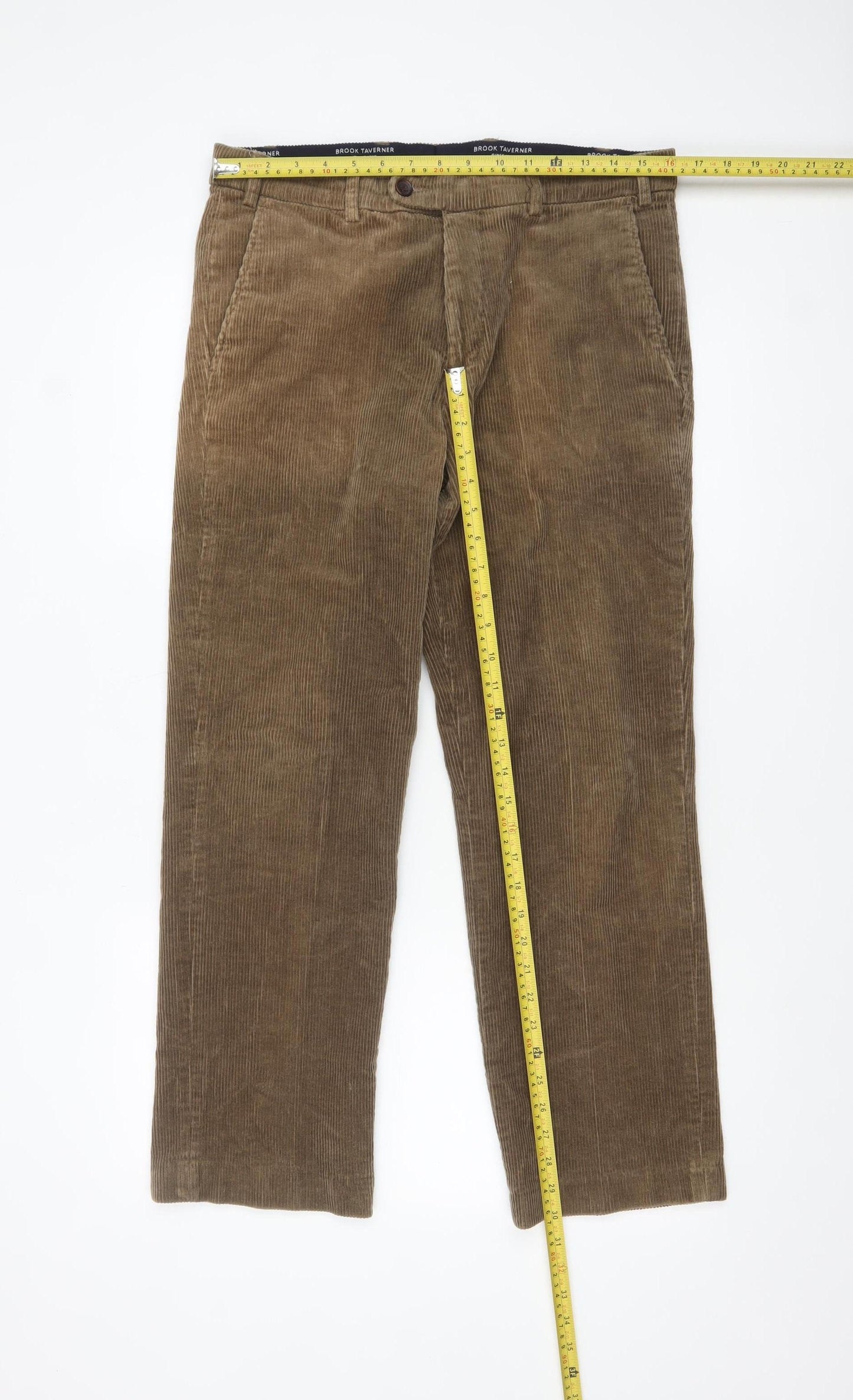 Brook Taverner Men's Brown Corduroy Chino Trousers 34W Classic Fit