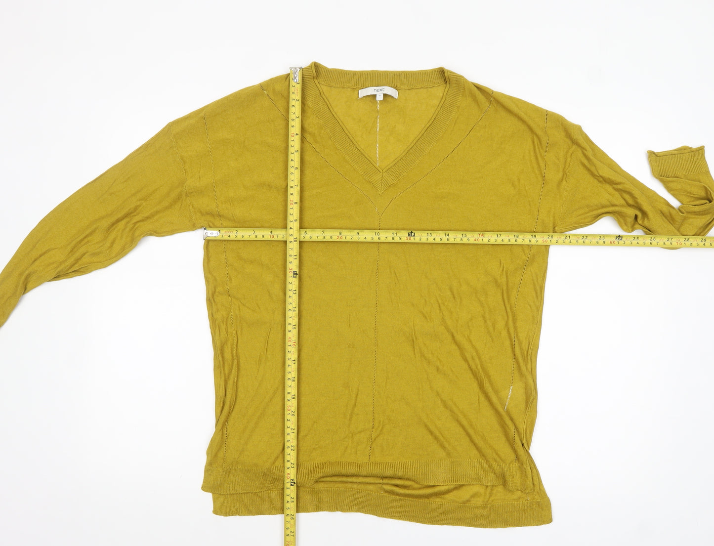 Next Women's Mustard V-Neck Long Sleeve Pullover Jumper Size 16