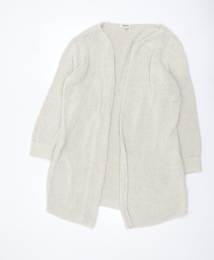 Missguided Women Ivory Chunky Knit Long Sleeve Open Cardigan Size 10/12