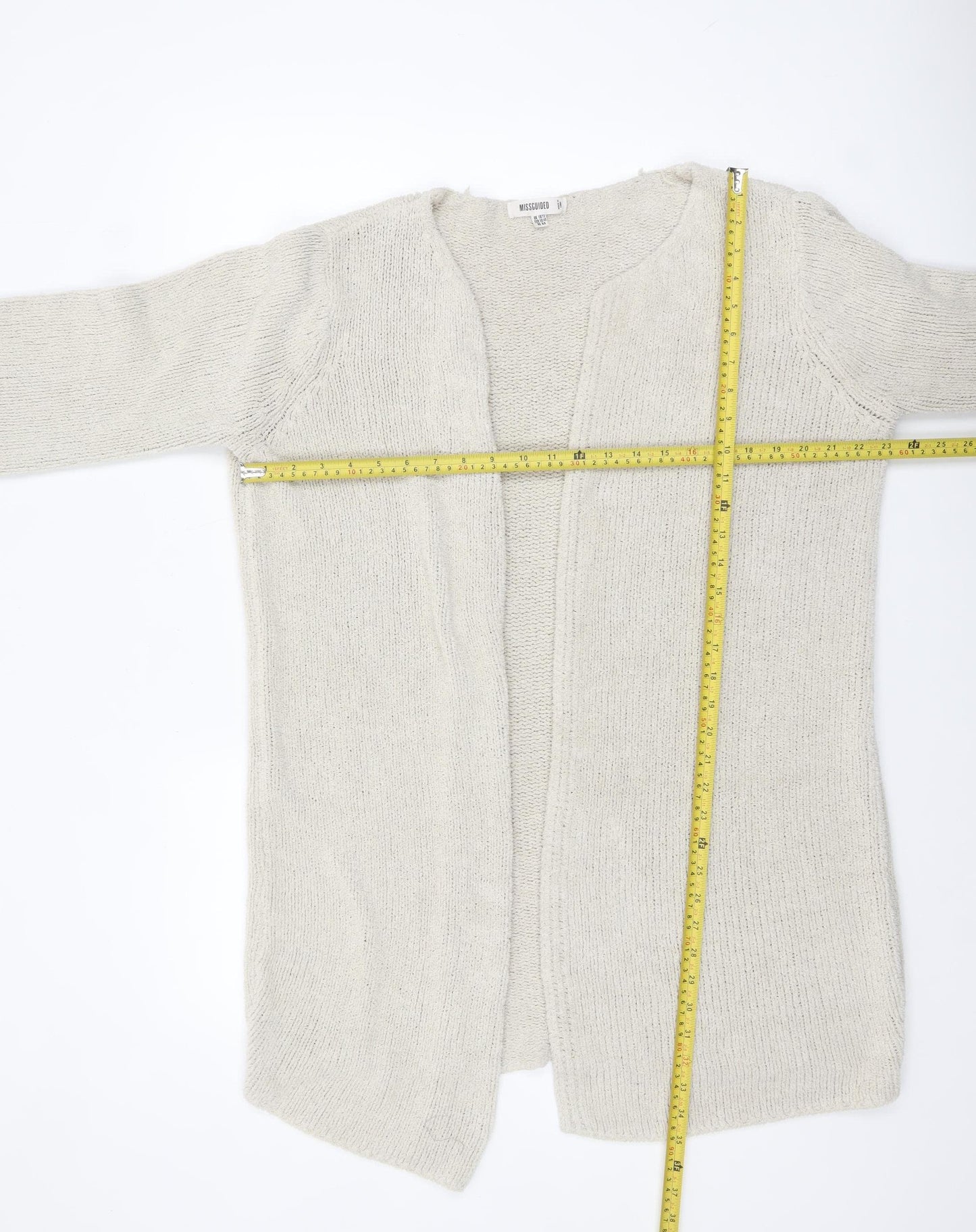 Missguided Women Ivory Chunky Knit Long Sleeve Open Cardigan Size 10/12