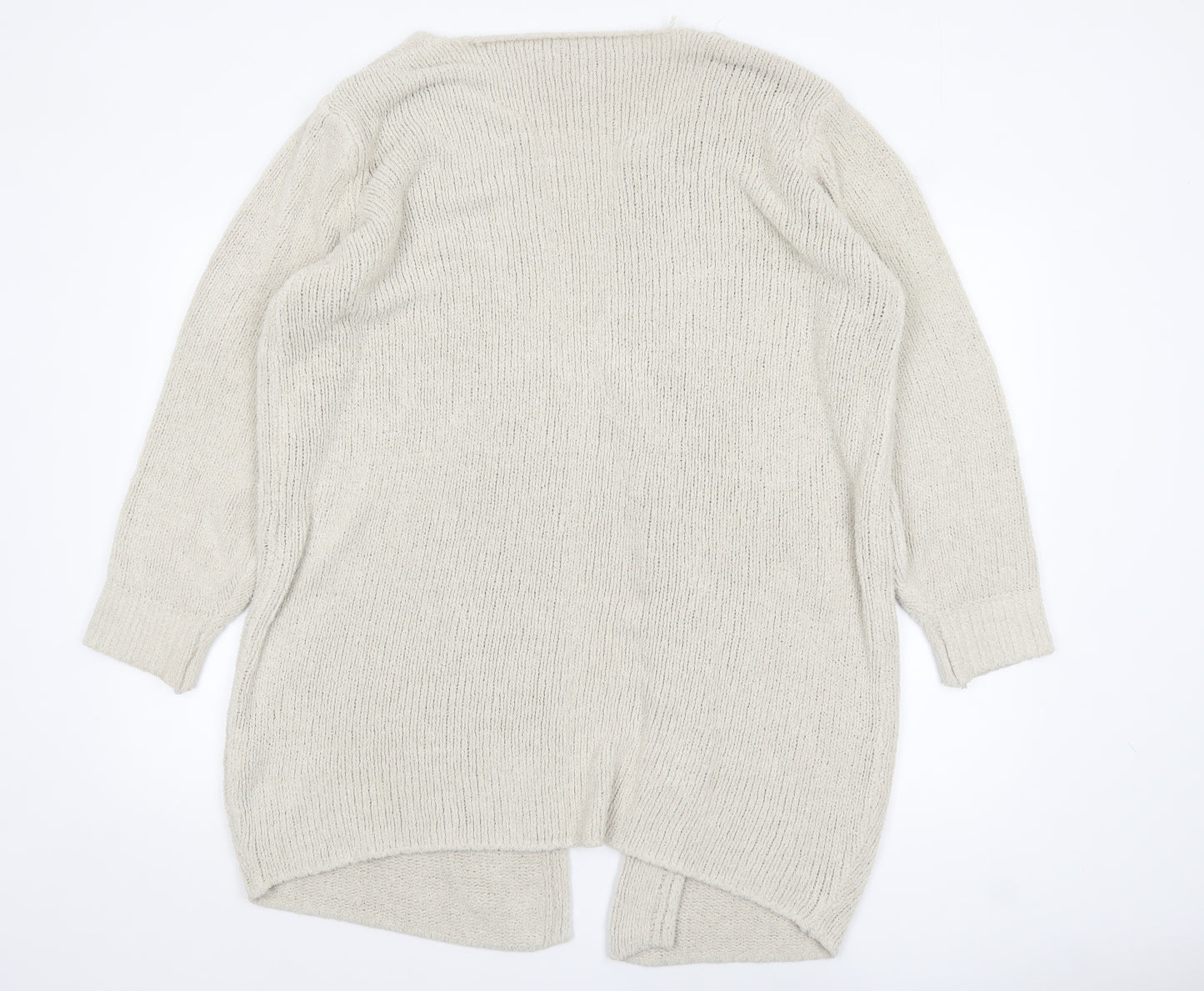 Missguided Women Ivory Chunky Knit Long Sleeve Open Cardigan Size 10/12