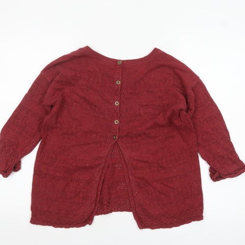 Fat Face Women's Red Cotton Knit Jumper Size 8 Crew Neck