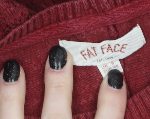 Fat Face Women's Red Cotton Knit Jumper Size 8 Crew Neck