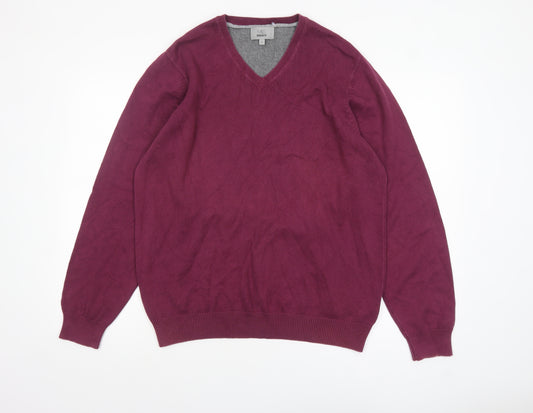 Marks and Spencer Men's Purple Cotton V-Neck Jumper Size L Regular Fit
