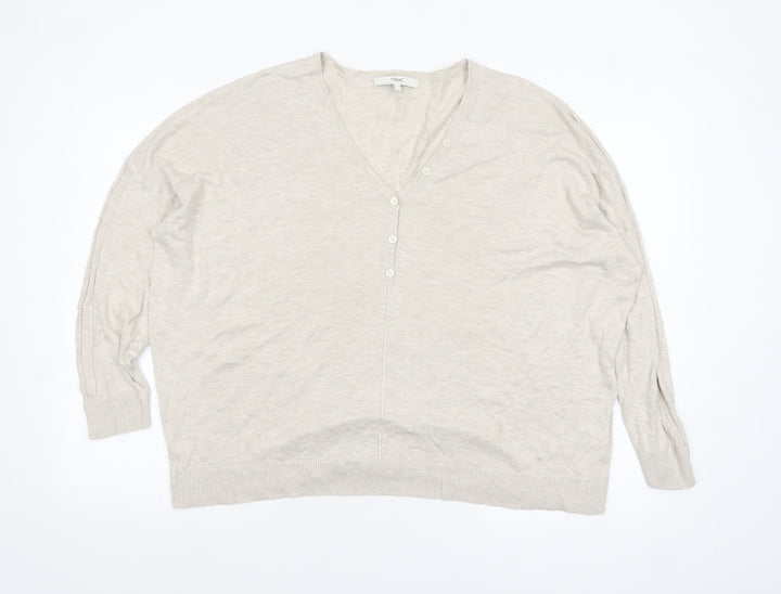 Next Womens Beige V-Neck Relaxed Knit Jumper Size M