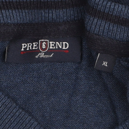 Pre End Men's Blue V-Neck Cotton Pullover Jumper XL