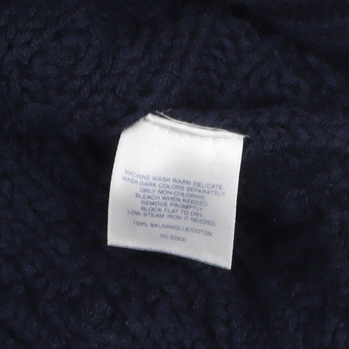 Lands' End Women's Blue Cable-Knit Roll Neck Cotton Jumper L