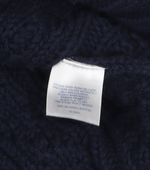 Lands' End Women's Blue Cable-Knit Roll Neck Cotton Jumper L