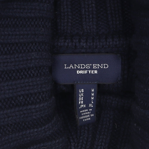 Lands' End Women's Blue Cable-Knit Roll Neck Cotton Jumper L