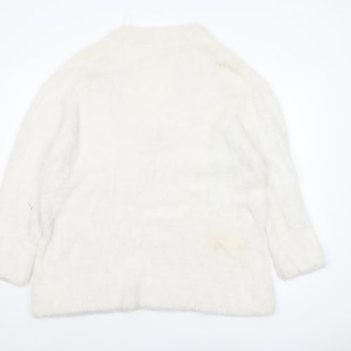 Zara Women White V-Neck Knit Pullover Jumper Size 14