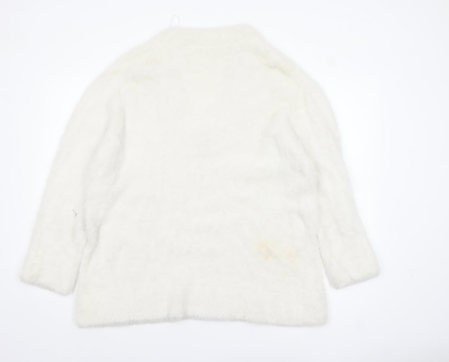 Zara Women White V-Neck Knit Pullover Jumper Size 14