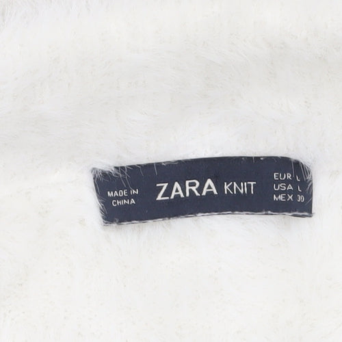 Zara Women White V-Neck Knit Pullover Jumper Size 14