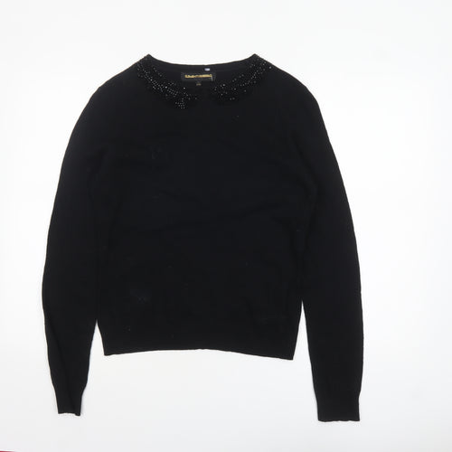 Clements Ribeiro Women’s Black Beaded Collar Jumper Size 14