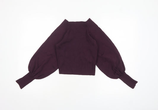 Topshop Women Purple Balloon Sleeve Knit Jumper Size 8