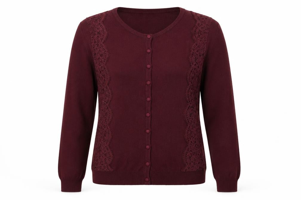Front view of Marks & Spencer Women Purple Lace Button Cardigan, size 8