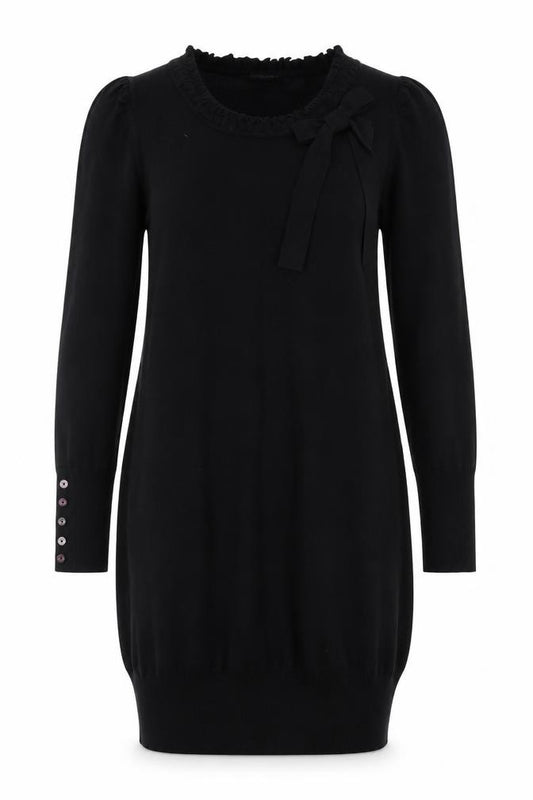 Front view of Whistles Women's Black Knit Bow Detail jumper, size 2