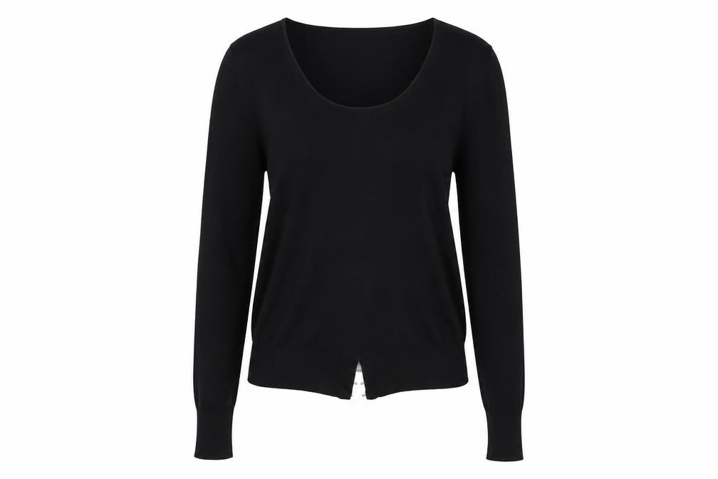 Front view of Mint Velvet women’s black, size UK 8, scoop neck hook cardigan