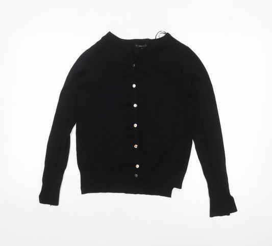 Zara Women Black Knit Crew Neck Button Cardigan Size 8