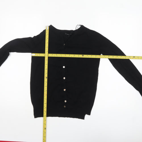 Zara Women Black Knit Crew Neck Button Cardigan Size 8