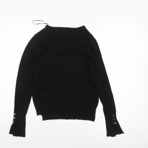 Zara Women Black Knit Crew Neck Button Cardigan Size 8