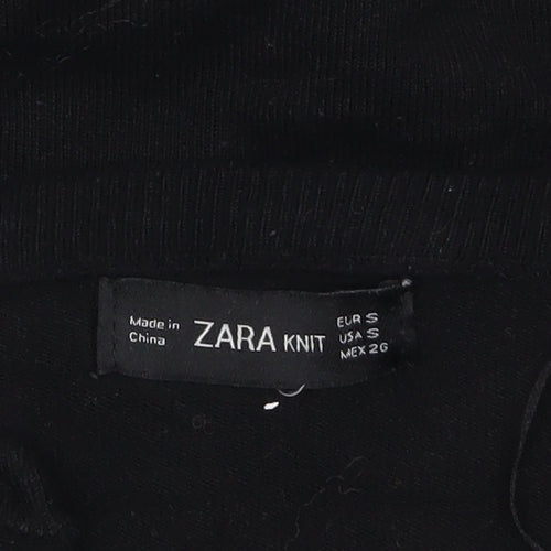 Zara Women Black Knit Crew Neck Button Cardigan Size 8