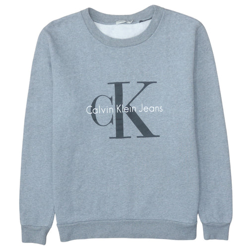 Calvin Klein Jeans Men's Grey Logo Sweatshirt M Crew Neck Pullover