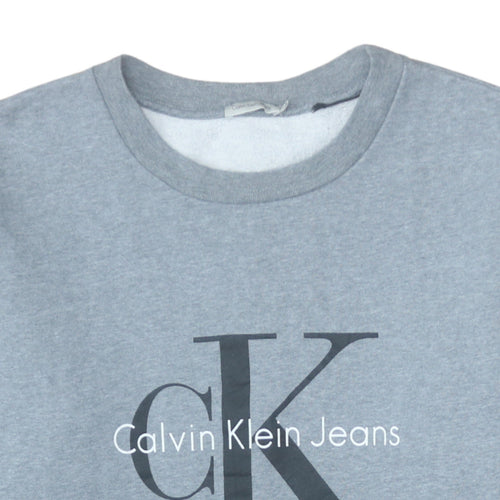 Calvin Klein Jeans Men's Grey Logo Sweatshirt M Crew Neck Pullover