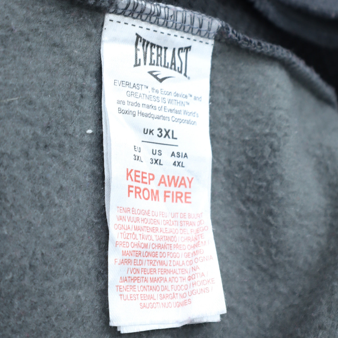 Everlast Mens Grey 3XL Full Zip Fleece Hoodie