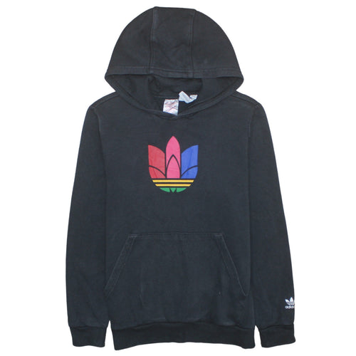 Adidas Boys Black Multicolour Logo Pullover Hoodie 13-14 Years Cotton Blend