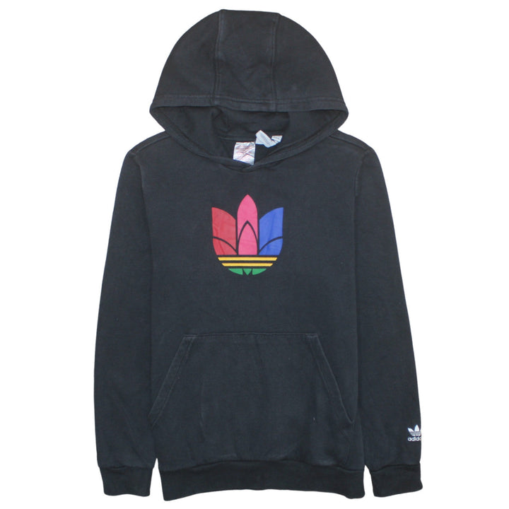 Adidas Boys Black Multicolour Logo Pullover Hoodie 13-14 Years Cotton Blend