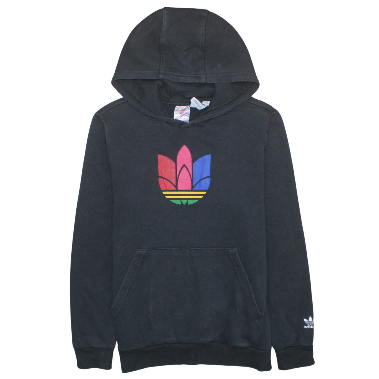 Adidas Boys Black Multicolour Logo Pullover Hoodie 13-14 Years Cotton Blend