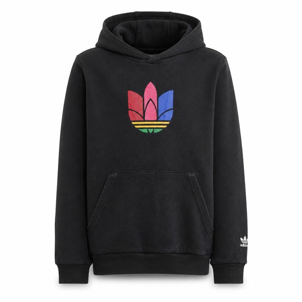Adidas Boys Black Multicolour Logo Pullover Hoodie 13-14 Years Cotton Blend