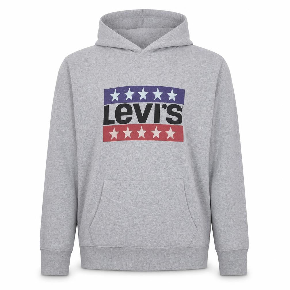 Front view of Levi's Men's Grey XL Pullover Hoodie with Logo Graphic Print
