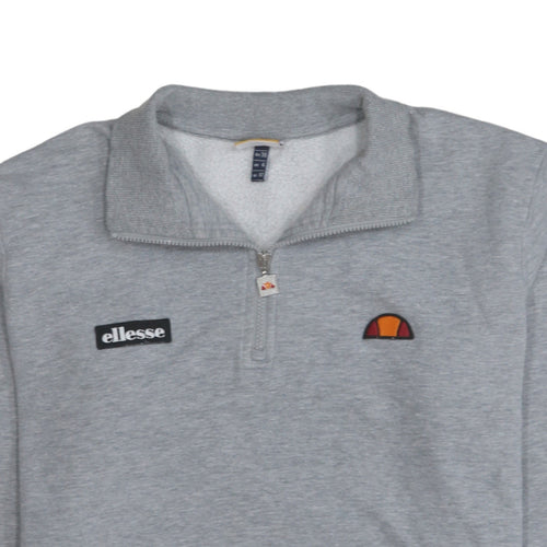 Ellesse Mens Grey 1/4 Zip Fleece Sweatshirt Size M Sports Logo Top