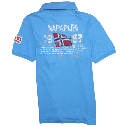 Napapijri Blue Men's XL Polo Shirt Embroidered Cotton Casual Sports