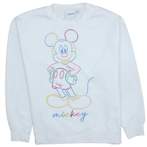 Disney Womens White Mickey Mouse Sweatshirt Size M Graphic Cotton Blend