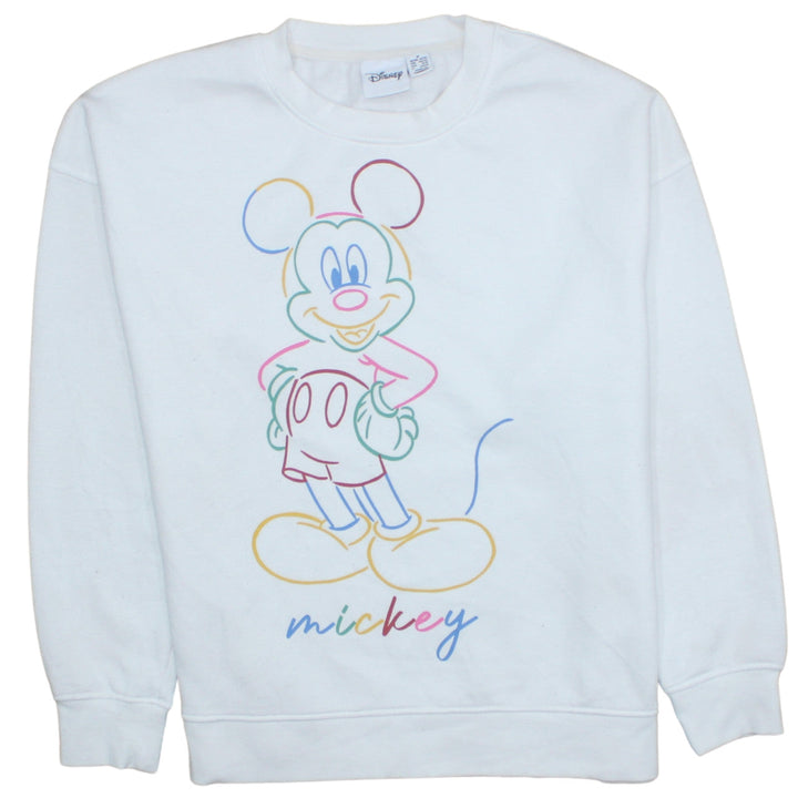 Disney Womens White Mickey Mouse Sweatshirt Size M Graphic Cotton Blend