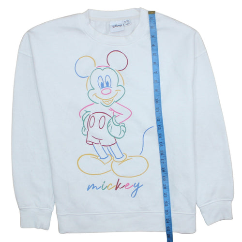 Disney Womens White Mickey Mouse Sweatshirt Size M Graphic Cotton Blend